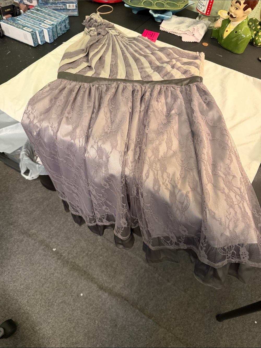 Ryu Lavender Lace Circle Skirt with Satin Stripes